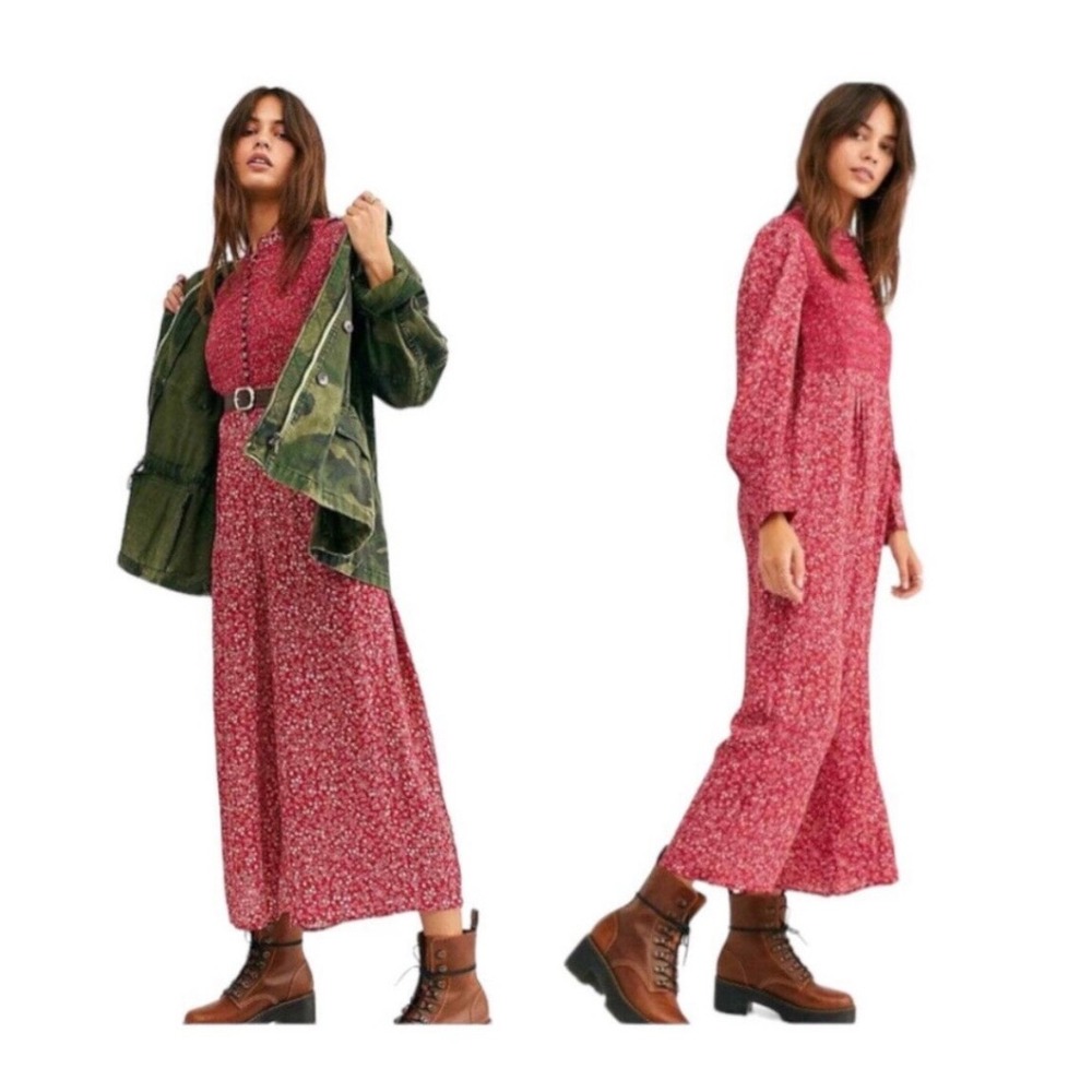 Free People Saint Helena Shangri-La Floral Smocked Jumpsuit Boho Cottagecore M